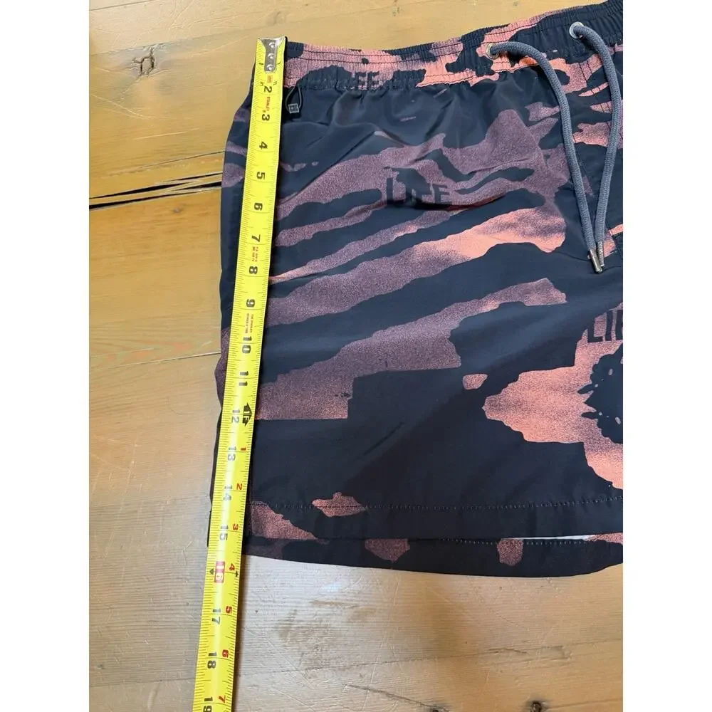 Ksubi Mens Swim Trunks Shorts Large Camo Black Orange Drawstring Casual Beach